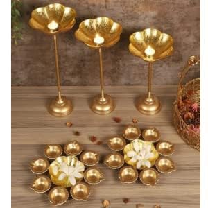 Decorative Urli Bowl Tealight Holder Stand Set of 3 | Floating Diya Stand Home Decor Showpiece for Decoration | Diwali and Pooja