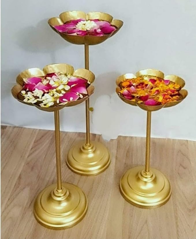 Decorative Urli Bowl Tealight Holder Stand Set of 3 | Floating Diya Stand Home Decor Showpiece for Decoration | Diwali and Pooja