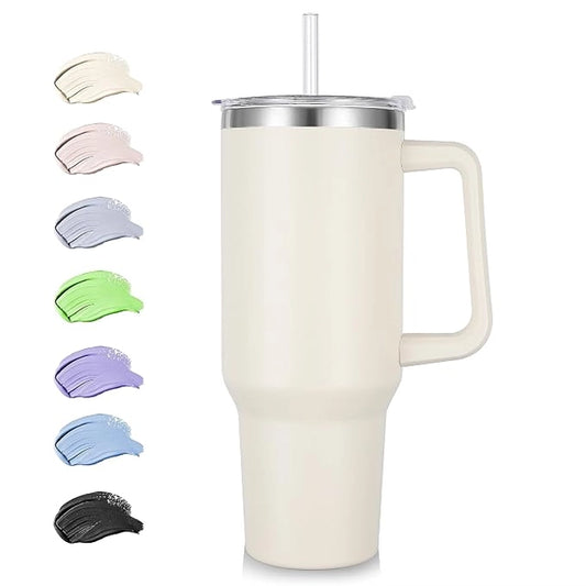Tumbler with Handle and Straw, Insulated Stainless Steel